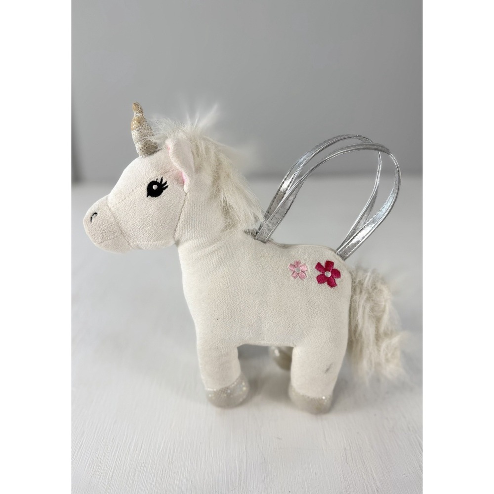 Gymboree UNICORN plush Purse Bag 2010 RARE Embroidered Flower Sliver Paws